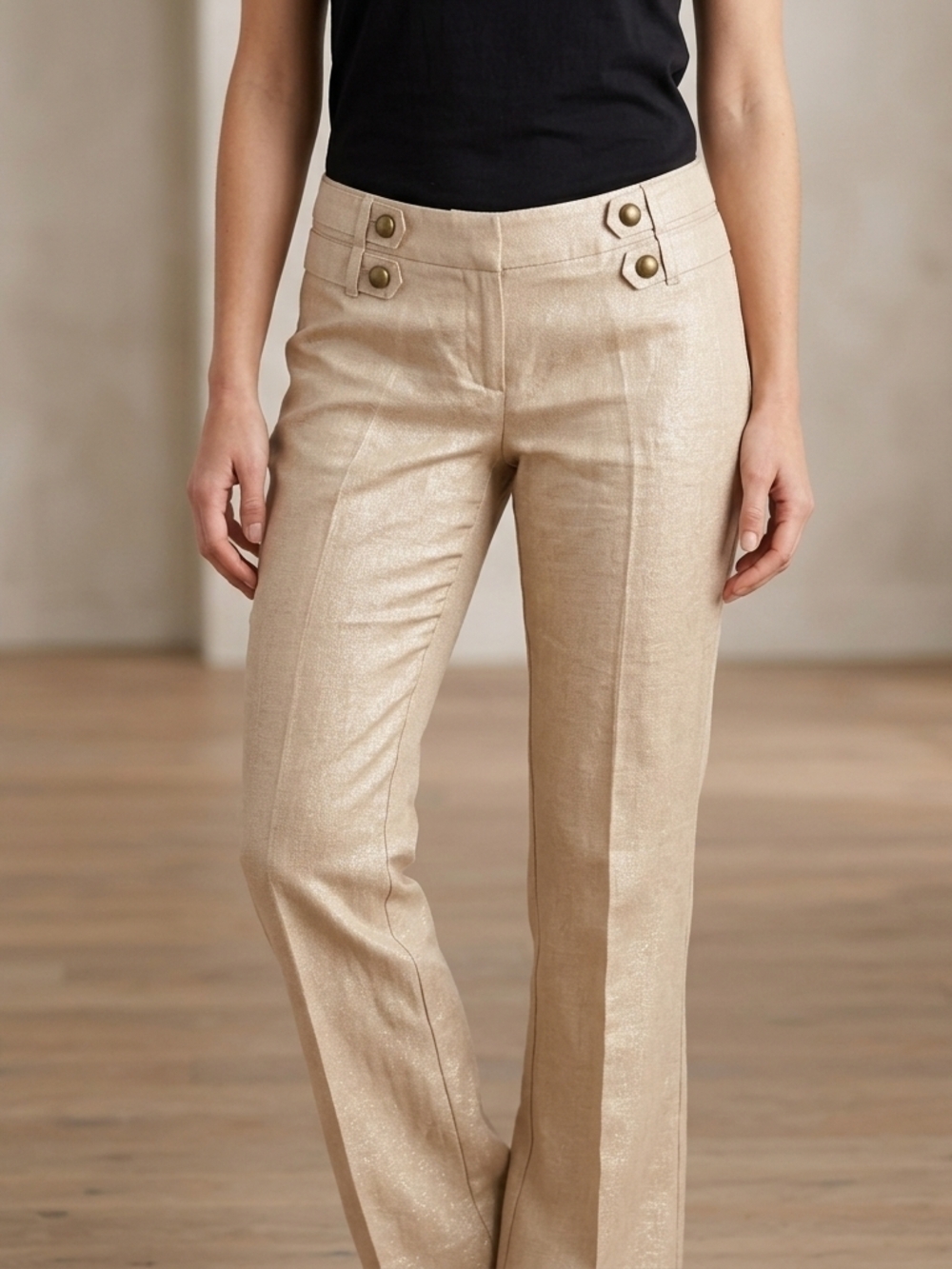Grass Collection Women's Gold Metallic Linen Blend Flare Pants Y2K Size 1